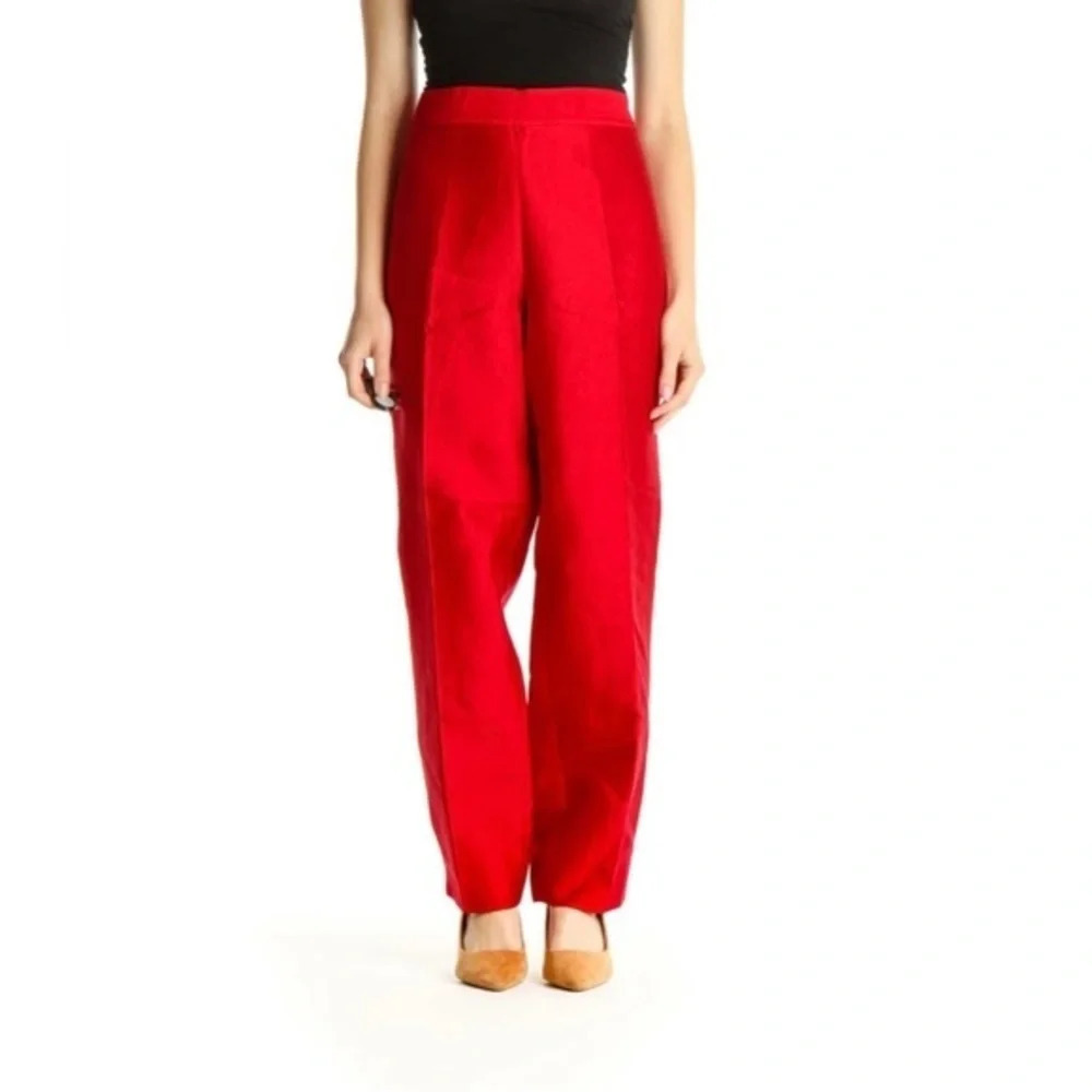 NWT Sutton Studio Women's 100% Silk Taffeta Straight Leg Ankle Pants Red Size 18